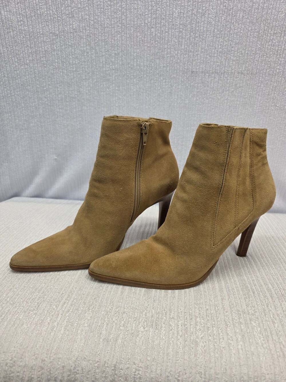 Diba True Tan Suede Pointed Toe Stiletto Ankle Boots